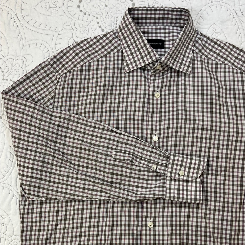 Ermenegildo Zegna Checkered Button Down Dress Shirt - Men’s Large